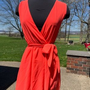 Bright Orange Deep V Dress